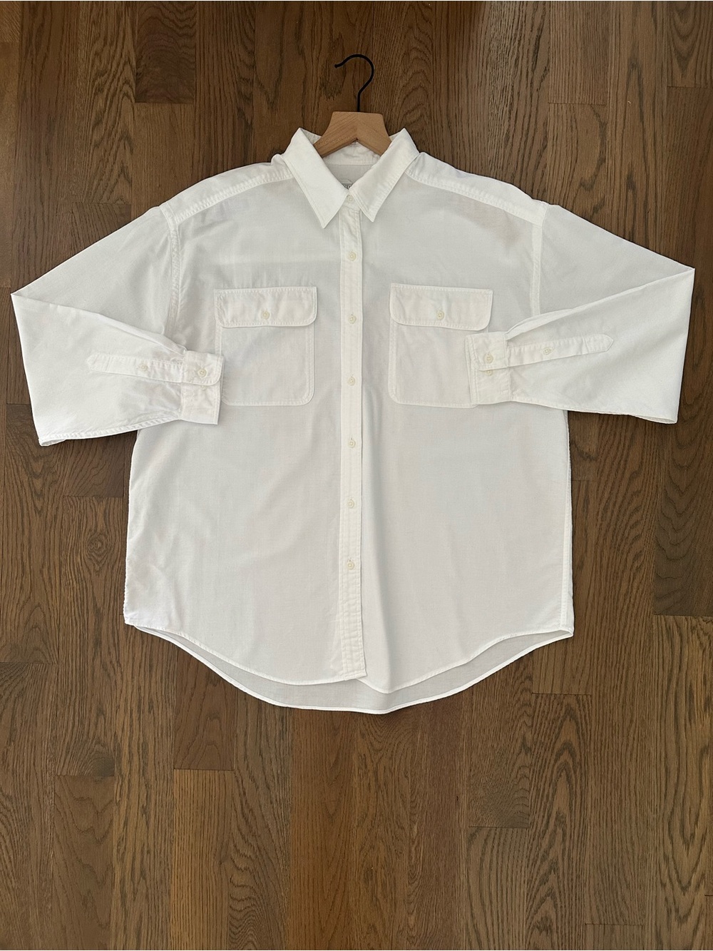Lands' End Cotton Oxford Cloth Collared Long Sleeve Buttom Up Shirt White Large